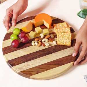 Plateau de service alimentaire en bois d'acacia massif, assiettes décoratives pour restaurant occidental et mariage, plateaux de service en bois pour couverts - Product Image 4