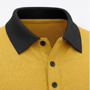 Men's Solid Color Knitted Polo <b>Shirt</b> Short Sleeve Casual Style Yellow with Black <b>Collar</b> and Cuffs - Product Image 4