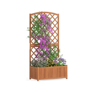 Jardinière surélevée en bois avec treillis pour plantes grimpantes et fleurs, bac de jardin extérieur pour cour et balcon - Product Image 1