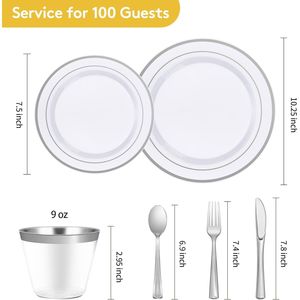 Set di Stoviglie Monouso in Plastica Argento da 600 Pezzi per 100 Ospiti, Include 100 Piatti Fondi, 100 Piatti da Insalata e 100 Cucchiai - Product Image 3