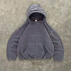 Chaqueta lavada con ácido verde de gran tamaño con logotipo personalizado, Sudadera con capucha con forro polar de algodón pesado desgastado Vintage para hombre - Product Image 5