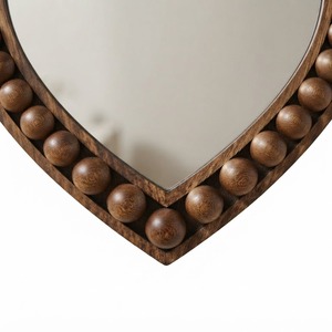Luxury Round <b>Wall</b> <b>Mirror</b> Wooden Bead Frame Decorative Hanging <b>Mirror</b> <b>for</b> <b>Bathroom</b> Dressing Makeup Home Decor - Product Image 5