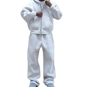 Personalizado de algodón orgánico Sweatsuit Fitness Deportes Chándales de gran tamaño al por mayor de alta calidad en blanco Zip up Hoodies Pants Set - Product Image 1