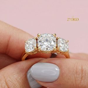 Round Cut Three Stone Engagement <b>Ring</b> in 18K Gold Luxury Trilogy <b>Statement</b> <b>Ring</b> - Product Image 1