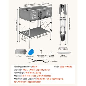 Stazione di Lavaggio e Toelettatura Pieghevole per Animali Domestici, Vasca da Bagno Portatile Salvaspazio per Cani, Ideale per Esterni - Product Image 6