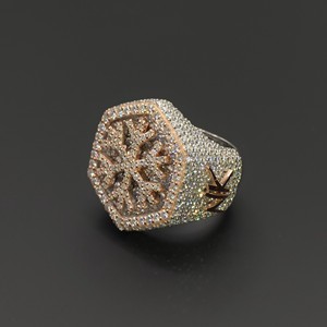 Custom Lab Grown Snowflake Ring 10K 14K Real Gold Silver Hexagonal Iced Out Two Tone Men HipHop Style Band Wholesale B2B Factory - Product Image 1