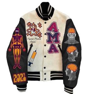 Chaqueta Universitaria de Béisbol para Hombre, Estilo Urbano, Personalizable con Marca, Mangas Rojas y Blancas, Moda de Invierno al por Mayor - Product Image 2