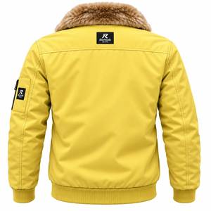เสื้อแจ็คเก็ตบอมเบอร์สีเหลืองแบบยูนิเซ็กซ์ พร้อมปกขนเฟอร์เทียม กันลม เสื้อคลุมลำลองสำหรับฤดูหนาว บุด้วยใยโพลีเอสเตอร์มาตรฐาน ทนทาน ทันสมัย - Product Image 2