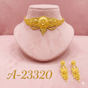 Conjunto de collar y pendientes con forma de flor chapados en oro de 24 quilates para mujer, joyería clásica de moda para bodas, A-23317 - Product Image 4