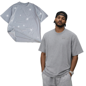 T-shirt personnalisé avec logo, haute qualité, en coton pour homme, style streetwear, avec strass, coupe ample, manches courtes, pour homme - Product Image 1