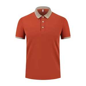 Men's Solid Color Short Sleeve <b>Polo</b> Shirt Knitted Casual Button Down Collar Regular Fit <b>Orange</b> - Product Image 1