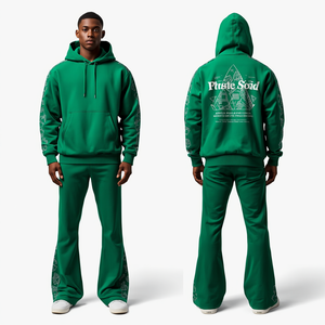 Fashion Forward Men's Flare <b>Tracksuit</b> with Emerald Pulse Puff Print Artwork and Relaxed Wide Leg Silhouette - Product Image 2