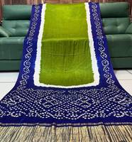 Saree Sutra Tradisional Wanita India Dengan Motif Biru Hijau Putih Desain Panjang Hingga Lutut Untuk Diwali Semua Musim
