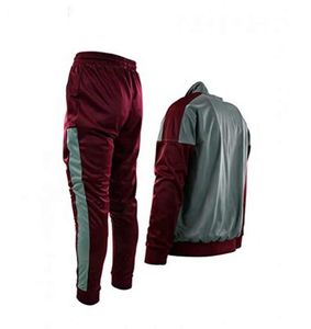 Men's <b>Maroon</b> Gray Color Block Tracksuit Full Zip Sweatshirt With Side Pockets And Jogger Pants Casual Autumn Wear - Product Image 3