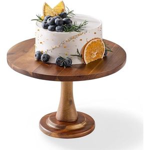 Luxury Solid Acacia Wooden Cake Stand Round Pedestal Dessert Holder Serving Tray Plate for Birthday Wedding Party Decor - Product Image 1
