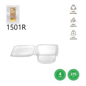 Contenedor de Alimentos Rectangular de Plástico Desechable y Reutilizable de 375 cc con Tapa Abatible 1501R ENVASE TAPA BISAG RECTANG Bandeja Apilable - Product Image 1