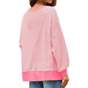 Suéteres de Lana Color Rosa Marfil Personalizados para Mujer, Cuello Redondo, Manga Larga, Estilo Jersey con Rayas Finas Pastel - Product Image 2