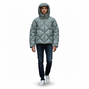 Custom Sage Green Puffer Jacket Hooded Insulated <b>Bubble</b> <b>Coat</b> Packable Winter Outerwear Unisex Puffer Jacket For Wholesale - Product Image 6