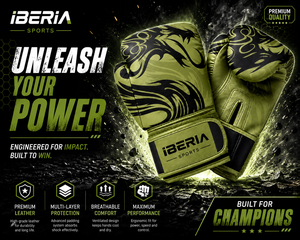ถุงมือชกมวย IBERIA รุ่นพรีเมียม สีเขียวมะกอก-ดำ ลายมังกร สำหรับฝึกซ้อม รับทำโลโก้ตามสั่ง แบบ OEM ODM ขายส่งอุปกรณ์ชกมวย - Product Image 6