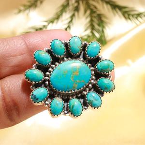 Vintage Silver-Plated Oval Turquoise Open <b>Ring</b> Lightweight Antique Silver Finish Wedding or Gift <b>Adjustable</b> <b>Size</b> - Product Image 1