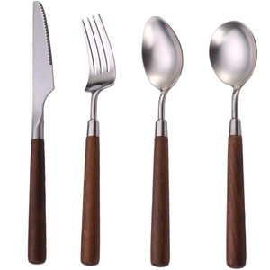 Creative Stainless Steel <b>Flatware</b> With Wooden Handle Vintage Walnut Wood Silverware Knife Spoon Fork Cutlery Set For Hotel - Product Image 4