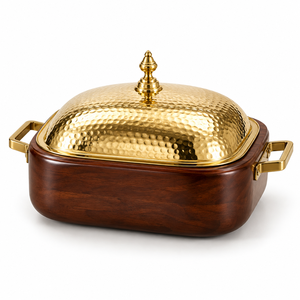 Casserole ronde de luxe en acier inoxydable avec couvercle doré martelé et finition imitation bois - Product Image 3
