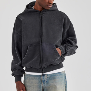 Men's Premium Heavyweight Acid Wash Zip Up Hoodie Vintage Look Streetwear Tracksuit Custom Branding Factory Wholesale - Product Image 6