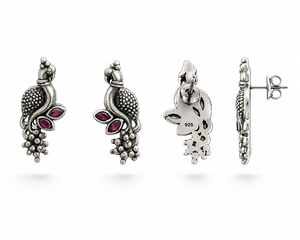 Vintage 925 Silver Floral Drop <b>Earrings</b> with Zircon Inlay Women's Wedding & Party Jewelry - Product Image 5