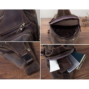 Sac bandoulière vintage en cuir véritable avec sangle arquée détachable, pochette de chasse unisexe, fermeture éclair - Product Image 3