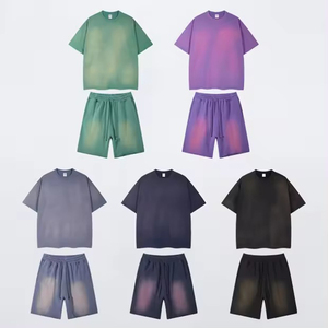 New Popular Fashion Style <b>Men's</b> Acid Wash Knitted 100% Cotton <b>Top</b> Shorts Set Letter High Street Loose Fit Breathable Quick Dry - Product Image 5