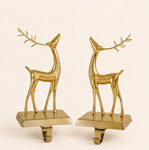 Elegant Gold Reindeer Christmas <b>Stocking</b> <b>Holder</b> For Mantel Heavy-Duty Metal <b>Stocking</b> Hanger For Fireplace Festive Tabletop - Product Image 1