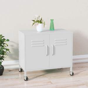 Armoire de rangement moyenne en acier blanc avec roulettes verrouillables pour salon - Product Image 1