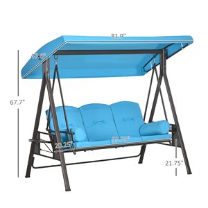 Dondolo da Esterno a 3 Posti Regolabile con Tettuccio Blu e Cuscini per Giardino o Bordo Piscina - Product Image 3