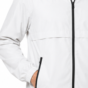 Veste coupe-vent classique pour homme, blanche, à capuche, fermeture éclair, décontractée, printemps, sportswear d'extérieur, légère - Product Image 3