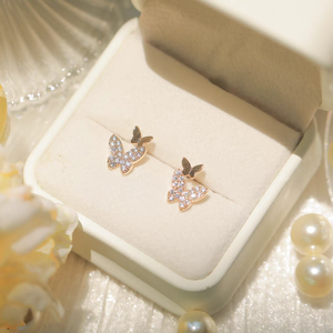 S925 Pure Sterling <b>Silver</b> <b>Stud</b> Earrings Unique Double Butterfly Trendy Zircon Party Occasions Simple Personalized Unisex Earring - Product Image 2