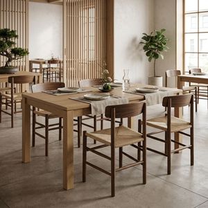 Silla de Comedor Escandinava de Madera Maciza con Reposabrazos, Asiento de Papercord y Respaldo de Tela, Silla Nórdica para Restaurante, Cafetería, Fábrica - Product Image 3