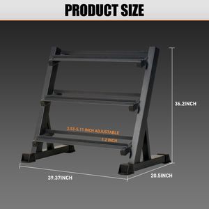 Support de rangement réglable à 3 niveaux pour haltères, capacité 1100 lb, base de 36 pouces, idéal pour les salles de sport à domicile - Product Image 2