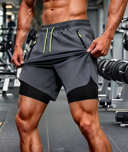 <b>Men's</b> Double Layer Eco-Friendly Cotton Streetwear <b>Compression</b> Sports <b>Shorts</b> Drawstring Closure Pockets for Gym Running Workout - Product Image 1
