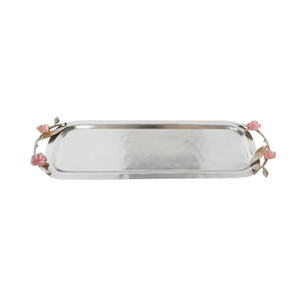 Plateau en métal poli brillant plaqué argent fait main, motif fournisseur indien, prix bas, pour service alimentaire et décoration intérieure - Product Image 4