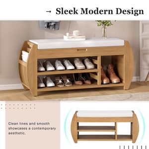 Retro Multifunctional Cushioned Storage Bench with Curved Side Panel Shoe Rack for Entrance and Living Room - Product Image 5