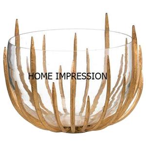 ชามอะลูมิเนียมขัดเงาทำมือ รักษ์โลก สไตล์มินิมอล งานศิลปะสมัยใหม่ ตกแต่งด้วยใบไม้ กิ่งไม้ สีทองหรูหรา สไตล์อินเดีย - Product Image 1