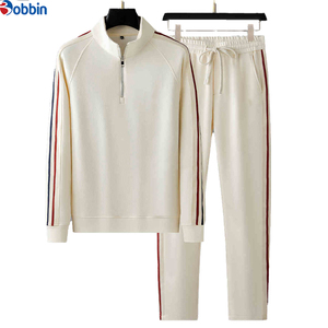 Men Clothes Outfit Hot Selling Trend 2Pcs Tracksuit Set Full Sleeve Half-Zip Sporty Striped <b>Joggers</b> with Side Pockets Sportswear - Product Image 3
