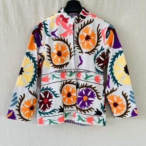 Chaqueta de algodón Suzani hecha a mano en India, chaqueta corta bordada a mano, abrigo unisex, chaqueta corta Suzani hecha a mano - Product Image 3