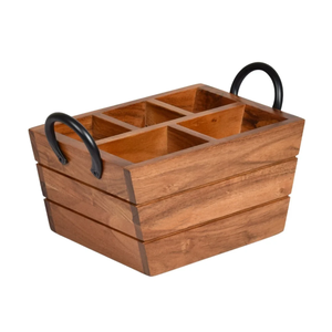 Meilleures ventes : Organisateur de rangement rectangulaire en bois avec poignée pour articles de cuisine, type sur pied, pour vaisselle et couverts - Product Image 3