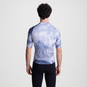 Maillot de cyclisme bleu tie-dye à manches courtes pour homme avec fermeture éclair avant, vêtement de sport respirant - Product Image 4