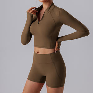 Ropa Deportiva para Mujer, Camiseta de Yoga sin Costuras de Color Sólido, Manga Larga, Top Corto para Entrenamiento, Secado Rápido, Transpirable, Conjuntos de Yoga - Product Image 4