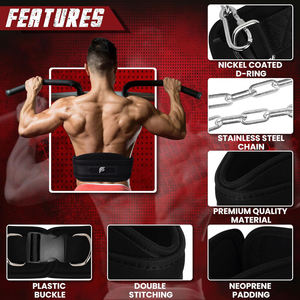 เข็มขัดดิปเบลท์สำหรับยกน้ำหนักพร้อมโซ่สำหรับดึงข้อและดิปเบลท์สำหรับออกกำลังกายแบบดิปและสควอท อุปกรณ์เพื่อความปลอดภัยในการออกกำลังกาย - Product Image 5