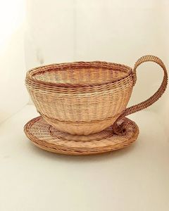 Durable Natural Rattan <b>Cups</b> And <b>Saucers</b> Set With Artisan Weaving For Home Entertaining And Stylish Table Setting - Product Image 4