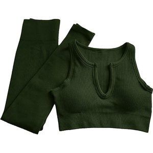 OEM Customized Solid Color Sports Bra Yoga set Piece Set High Waist Gym Leggings for Women for fitnesswear workout apparel - Product Image 5