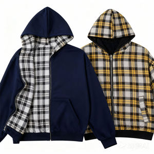 เสื้อแจ็คเก็ตสตรีทแวร์ Y2K แบบสองด้าน ซิปสั่งทำพิเศษ ลายสก็อต ทรงบ็อกซี่ หนานุ่ม ลายทางสองชั้น ผ้าฟลานเนลแบบกลับด้านได้ พร้อมฮู้ด - Product Image 1